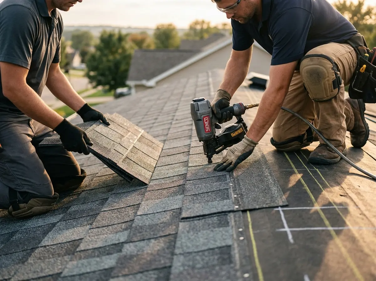 Professional roofer working on a residential roof in Cullman